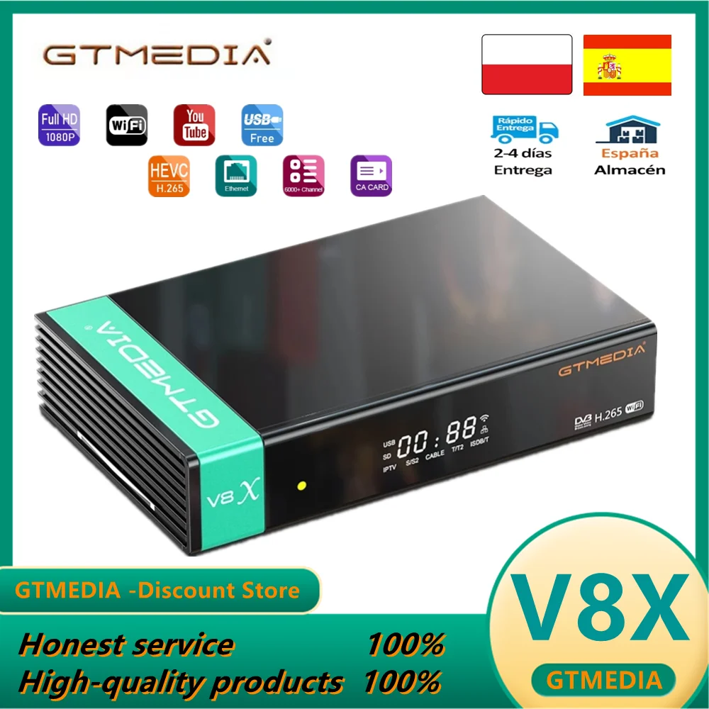 

DVB-s2x Gtmedia V8X H.265 Satellite Receiver Blulit-in Wifi Support CA Card Slot Upgraded GTMEDIA V8 NOVA V9 Super Set Top Box