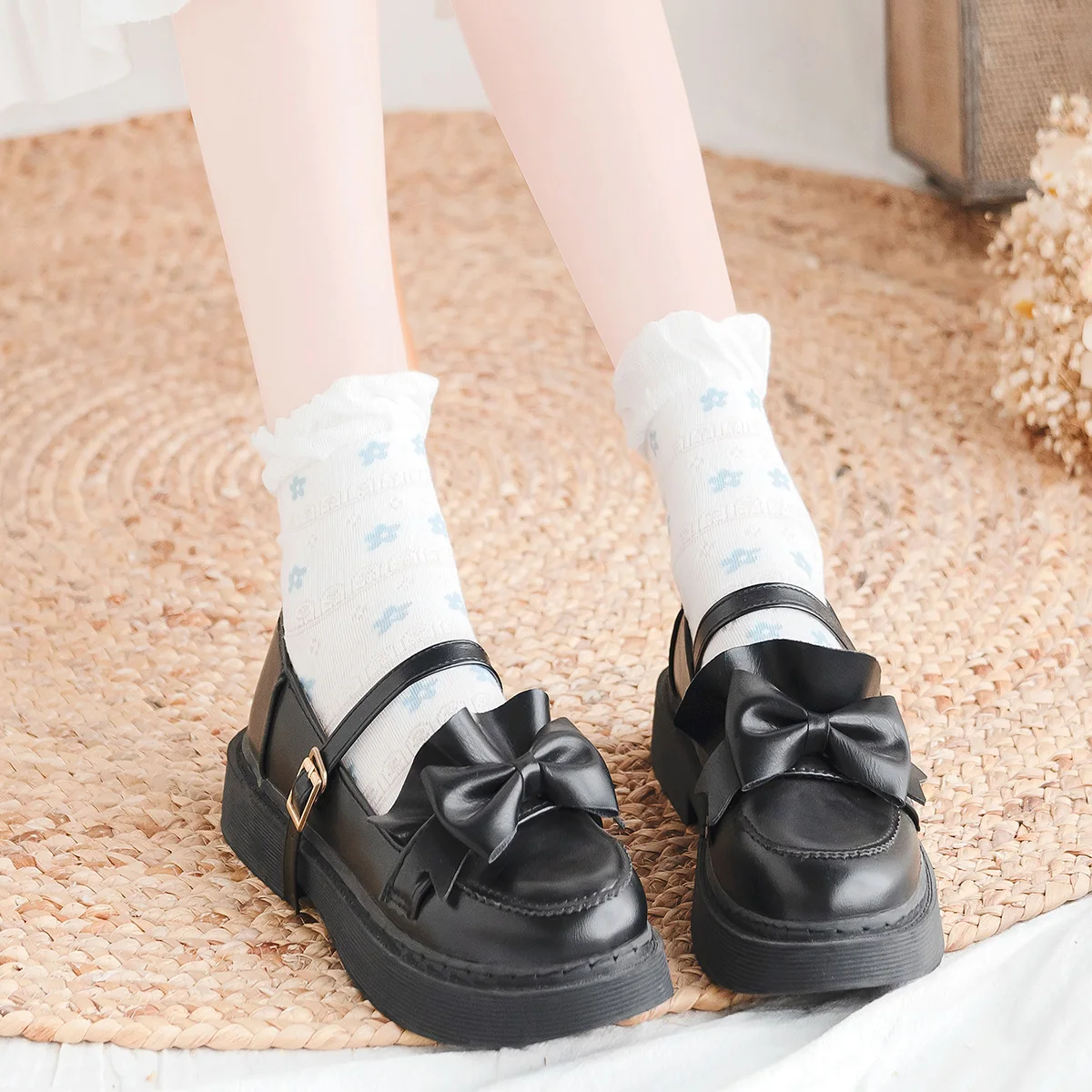 

Удобные тонкие хлопковые кружевные короткие носки, женские милые свежие синие цветки, Лолита, белые короткие носки, кавайные