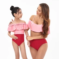 ruffled mother daughter matching swimsuit family set off shoulder mommy and me swimwear mom baby women girls beachwear clothes