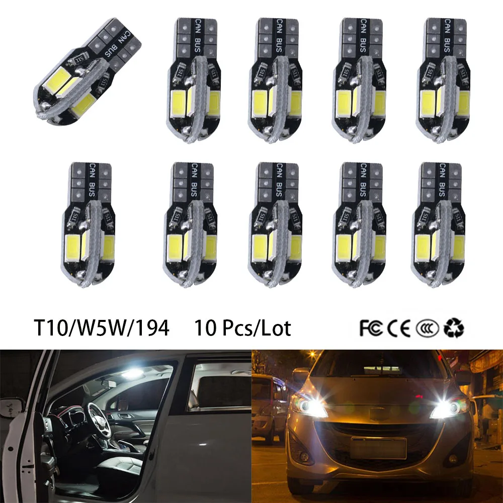 10 шт. T10 светодиодный voiture intérieur ampoule Canbus sans erreur W5W blanc 194 8 cure cale lumiere chaud