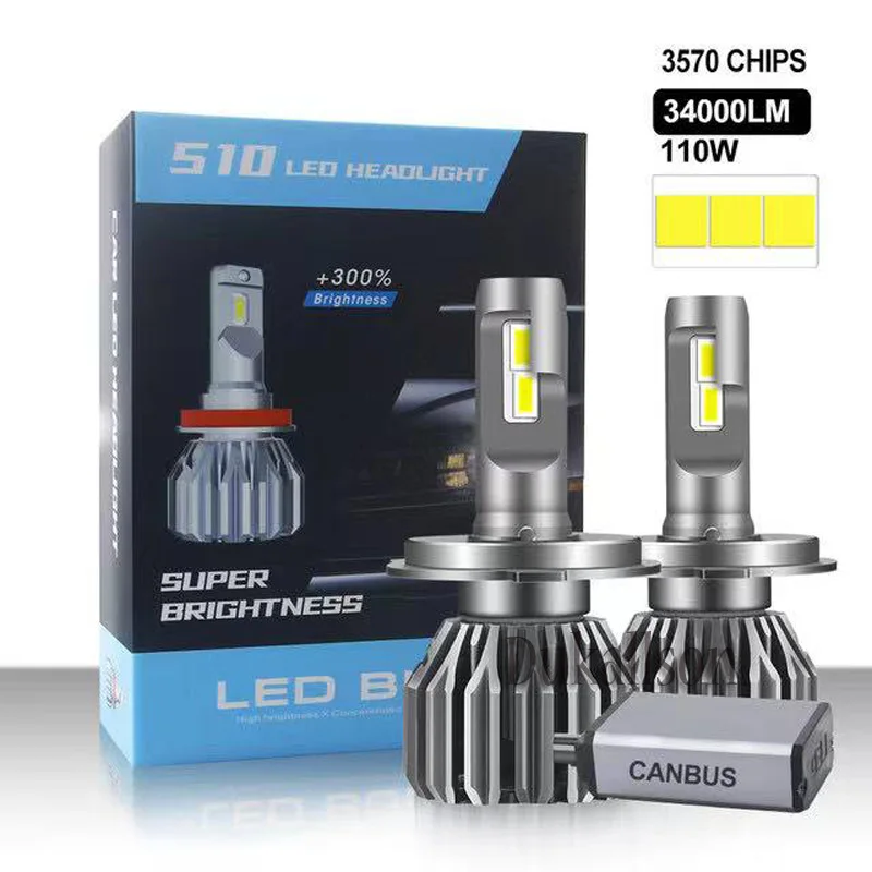 

No Error LED H7 H4 110W 34000LM Canbus Car Headlight Bulb H1 H8 H11 H9 9005 Hb3 Hb4 9012 6000K 12V 24V Bulb Turbo Lamp For Car