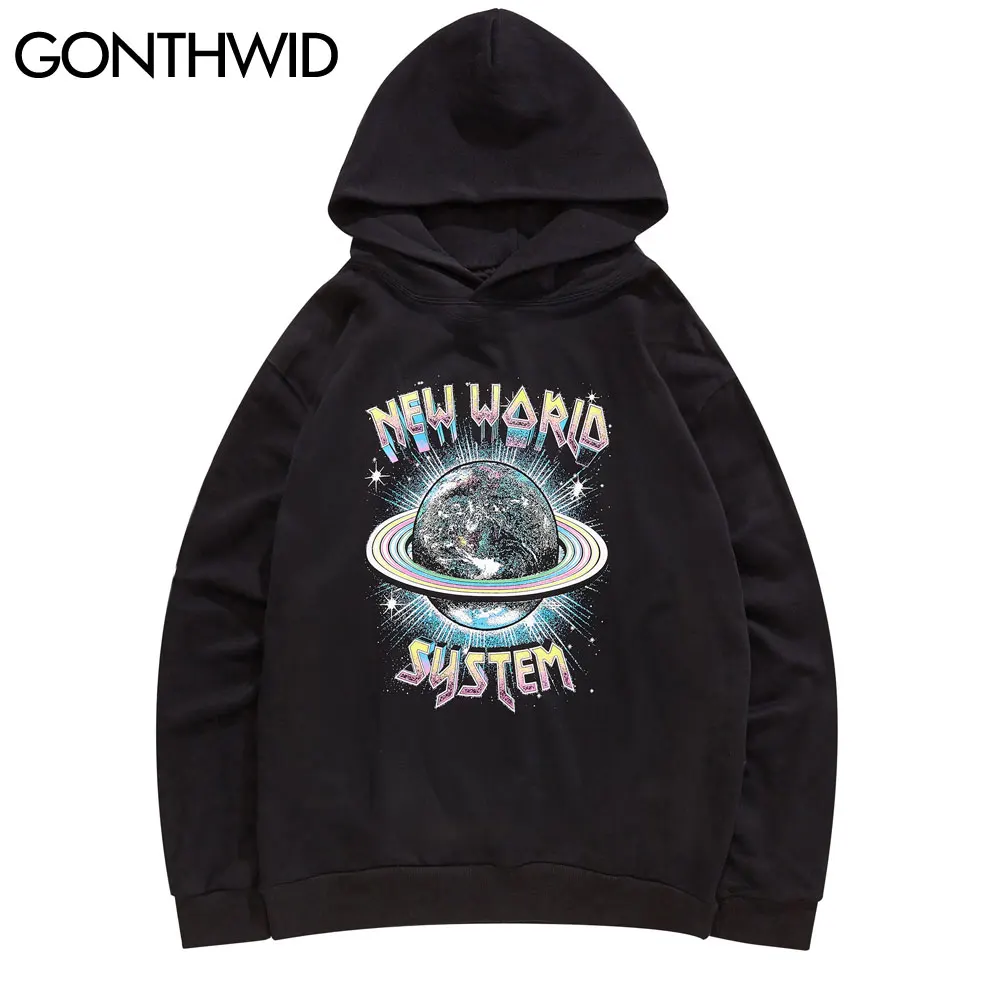 

GONTHWIDr New Planet System Print Hoodies Sweatshirts Streetwea Mens 2020 Hip Hop Casual Loose Pullover Hooded Tops Male Fashion