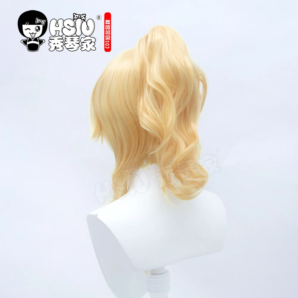 HSIU игра Genshin Impact Косплей джинсовый парик Золотой конский хвост короткие волосы +