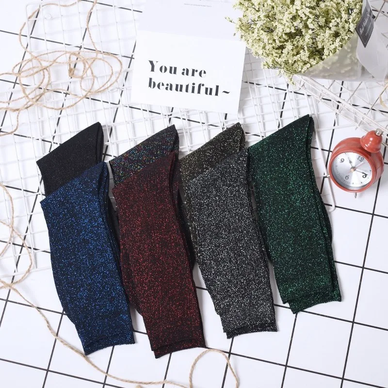 Women's socks spring and autumn golden silver silk knitted socks breathable glitter colored shiny fashion women socks