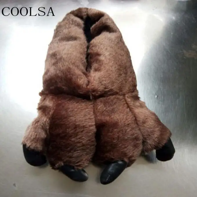 As shown COOLSA, женская зимняя хлопковая обувь милые леопардовые тапочки в виде лап, домашняя теплая плюшевая обувь женские меховые шлепанцы, женские меховые вьетнамки - Цвет: As shown