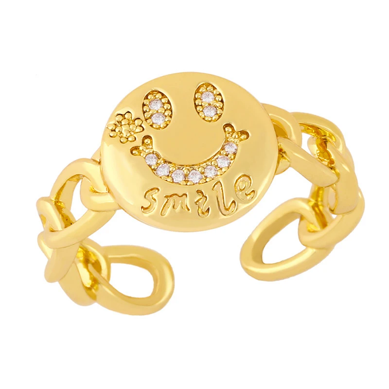 Кольца на палец с улыбающимся лицом модное регулируемое медное металлическое