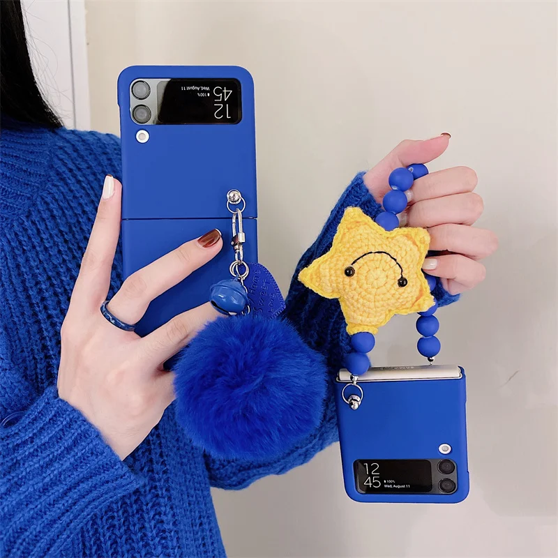 INS милый пушистый помпон звезда браслет чехол для телефона Samsung Galaxy Z Flip 3 Flip3