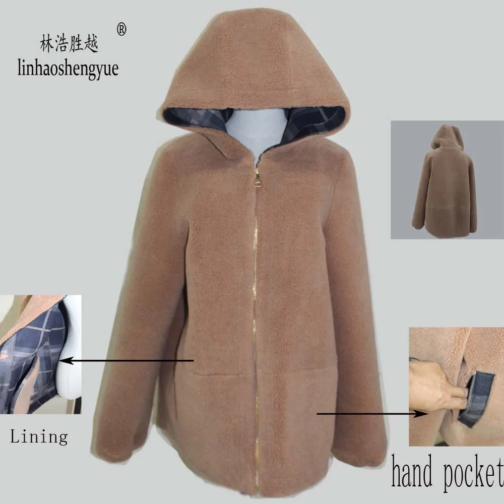 Linhaoshengyue  2020 Spring New Fashion Women Blends Wool Coat Spring Autumn Winter Fashion Freeshipping  with Hood