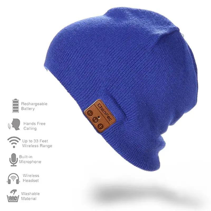 CF-hat-blue Зимний спортивный смарт беспроводной Bluetooth гарнитура вязаная шапка наушники Bluetooth модный музыкальный плеер шляпа наушники Рождественский подарок - Цвет: CF-hat-blue