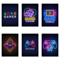 nordic minimalist canvas painting neon boys gamepad illustration game wall art posters and print joystick for kids room decor