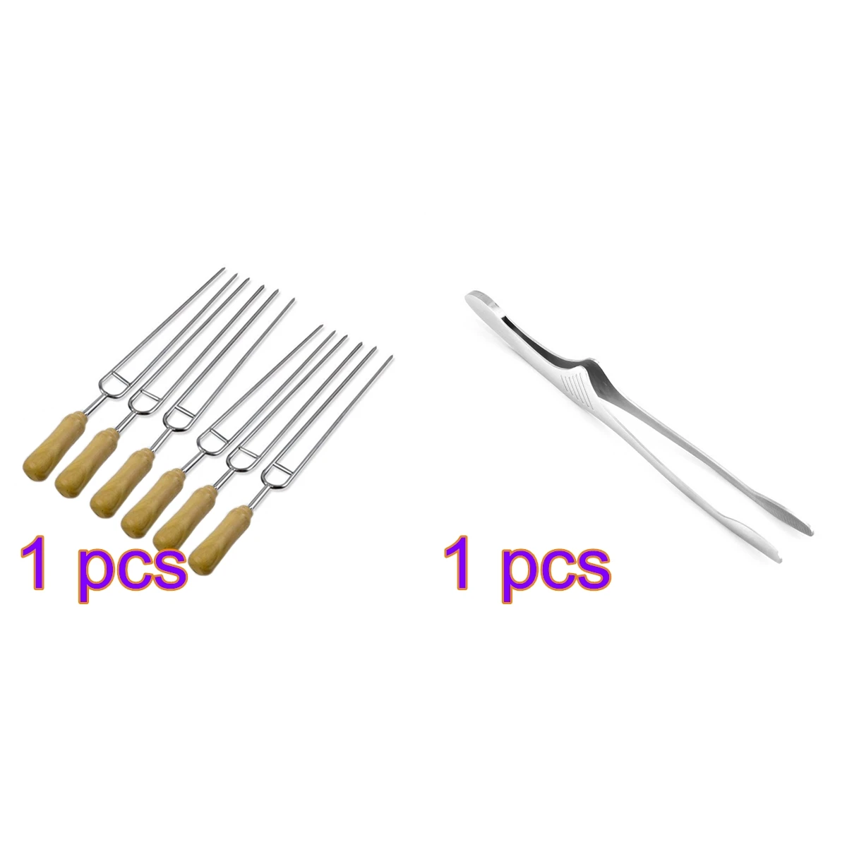 

6pcs Stainless Steel U-Shaped Barbecue Brazing Fork Needle Grilling Skewers Double Prong BBQ Tools