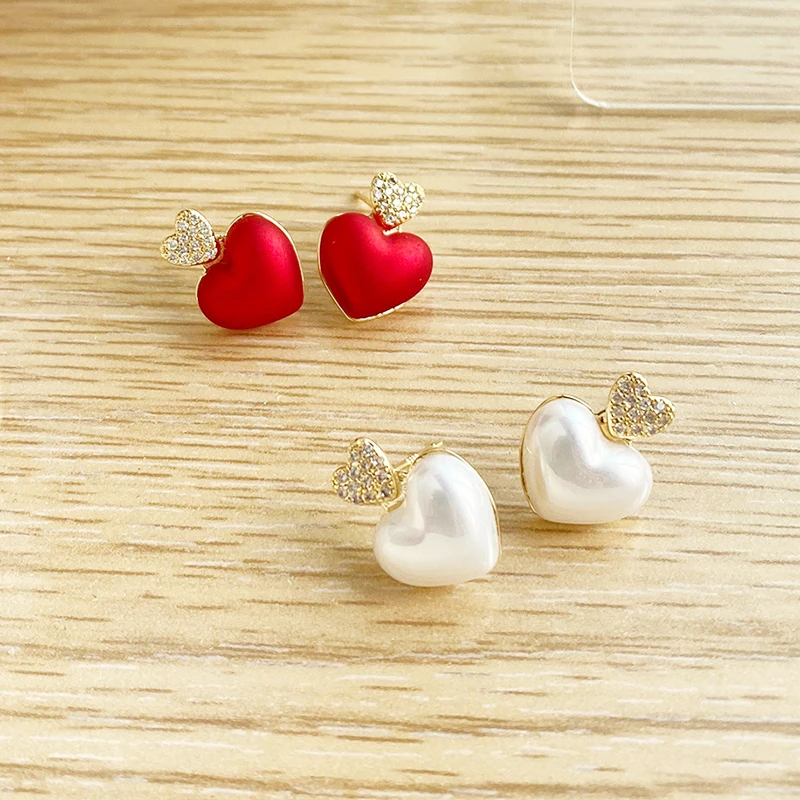 

High Quality 14K Real Gold Pearl Heart Studs for Women Top Designer Luxury Jewelry AAA Zircon S925 Silver Needle Party Hot Gift