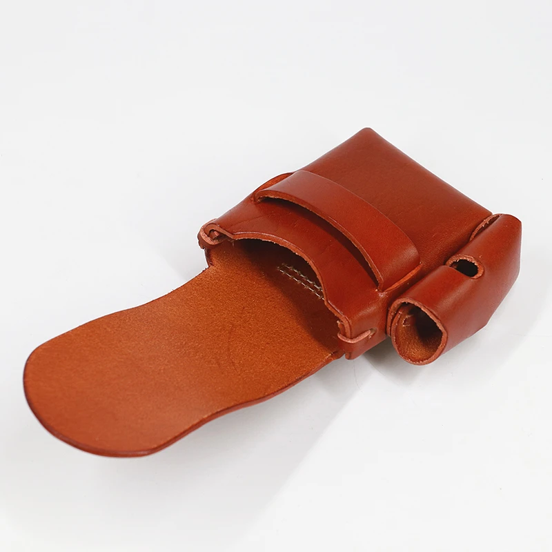 100% Genuine Leather Cigarette Case Men High Quality Cowhide Vintage Handmade Small Belt Waist Bag Pack Bags Holder For Man Male images - 6