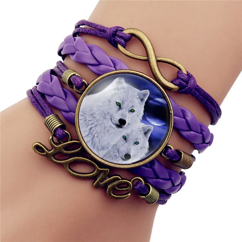 Модный Готический браслет черного цвета с изображением Волка Луны стеклянного