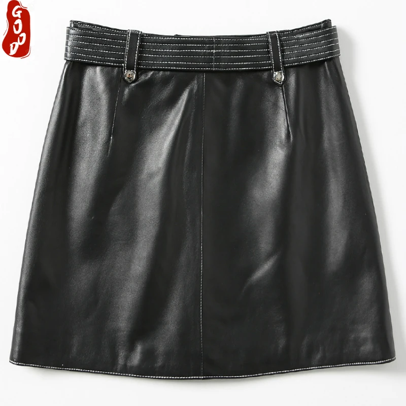 

Real Sheepskin Mini Skirt Genuine Leather Skirts Womens Autumn Elegant Ladies Office Skirt Faldas Mujer Moda 2021 LPL1604