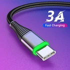 PANFU 0,5 м1 м2 м LED 3A USB Type C кабель для быстрой зарядки для Samsung Galaxy Xiaomi Huawei Note 7, кабель для передачи данных, шнур для зарядного устройства