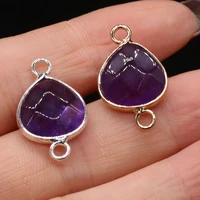 2pcs natural crystal amethysts stone charms connectors pendants double hole jewelry making women necklace bracelet size 23x14mm
