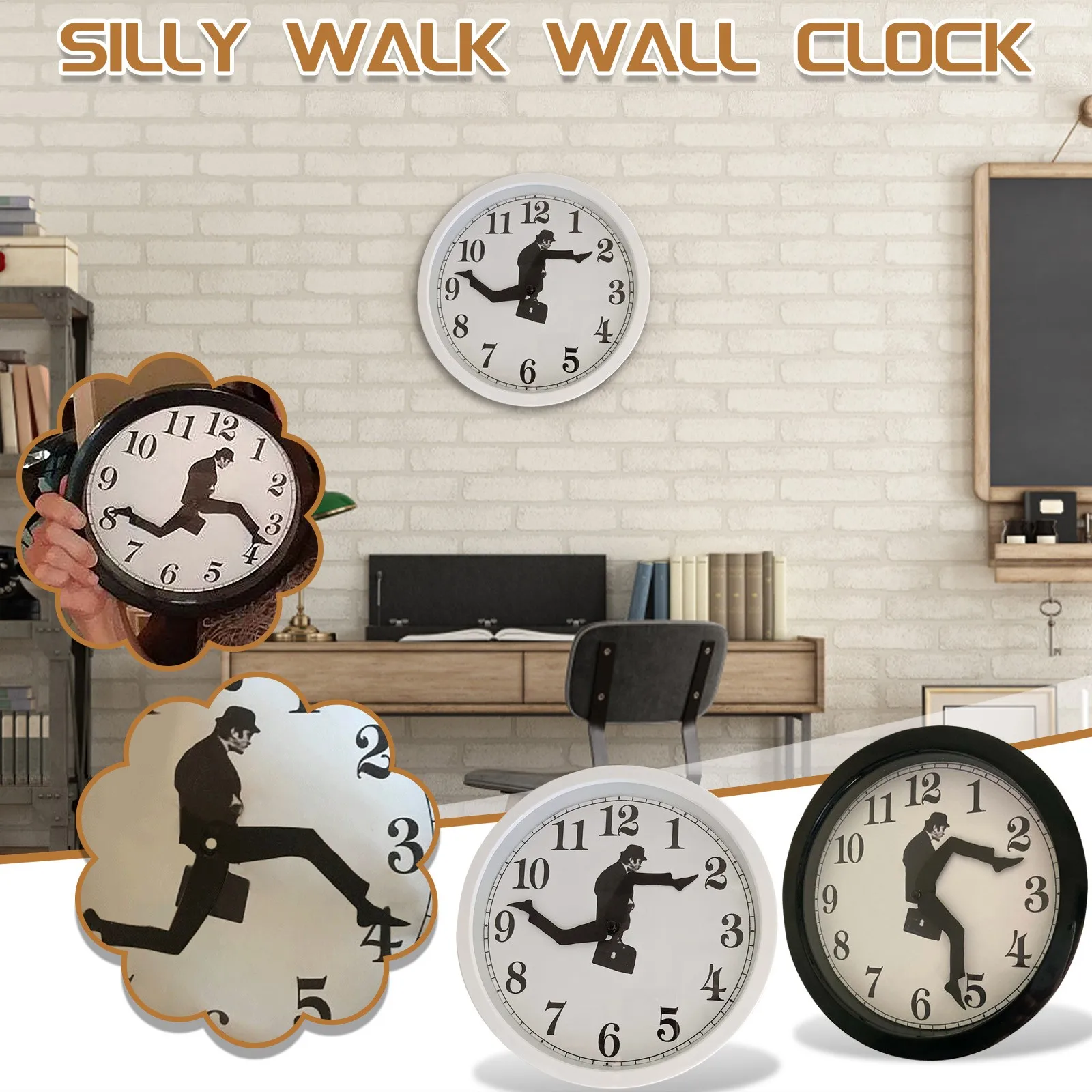 

2021New Inspired Ministry Of Silly Walk Wall Clock Comedian Home Decor Novelty Wall Watch Funny Walking Silent Mute Clock