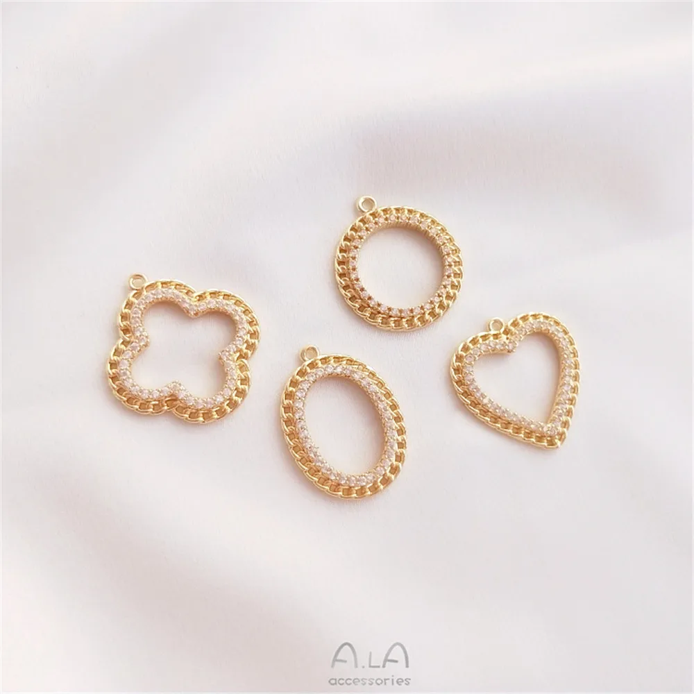 

14 bag golden geometric frame pendant chain peach heart edge four leaf zircon ring pendant