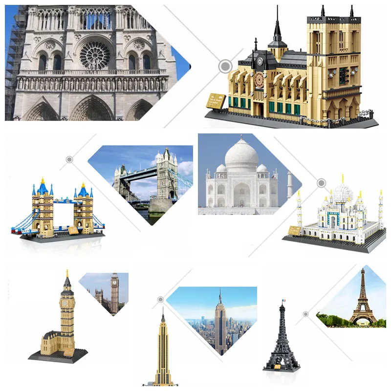 Городской замок здание дом наборы Нотр-Дам де Пари башня мост Elizabeth Башня Биг-Бен