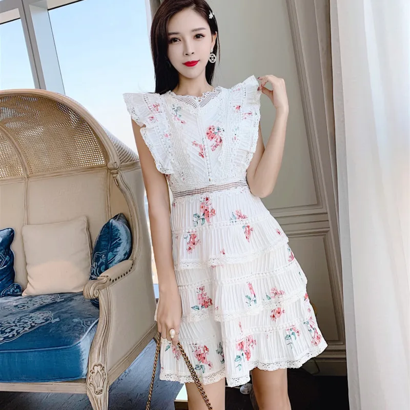 Женский летний сарафан кружевное Привлекательное платье без рукавов с оборками
