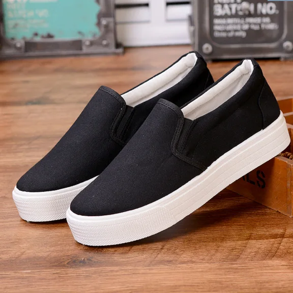 

2020 Autumn White Canvas Shoes Korean Fashion Low-Top Women Loafers Platform Casual Shoes Heightening Shoes