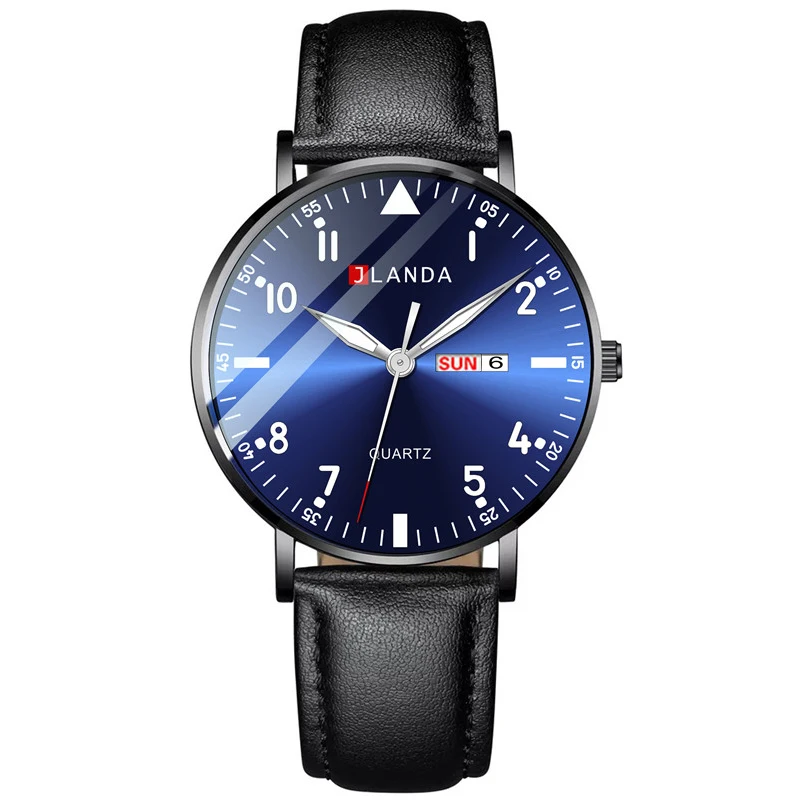

Часы JLANDA Мужские кварцевые ультратонкие, роскошные модные деловые повседневные, с кожаным ремешком, черные, 6505
