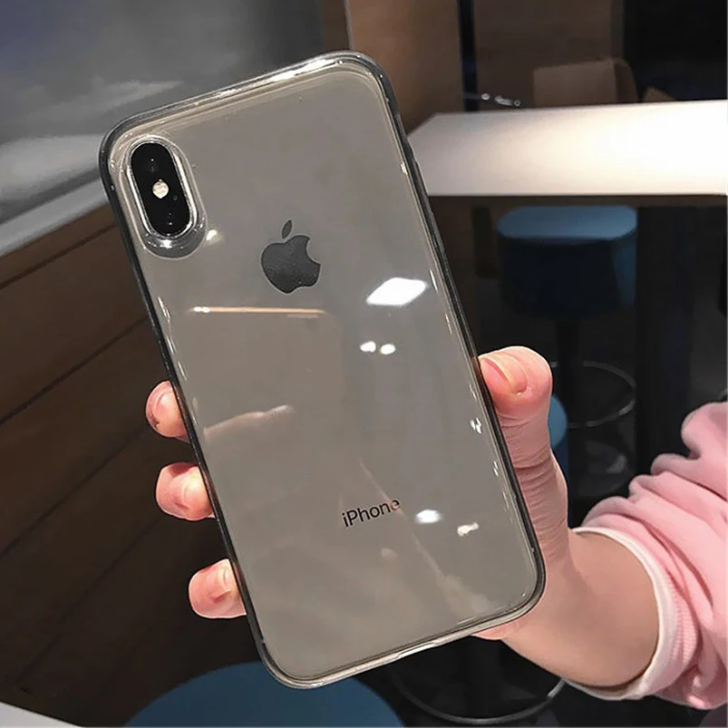 Мягкий чехол из ТПУ для iPhone 6, 6 S, 7, 8 Plus, 11 Pro, XS Max, XR, X 10, роскошная цветная прозрачная рамка, силиконовый чехол для iPhone 7 Plus - Цвет: Черный