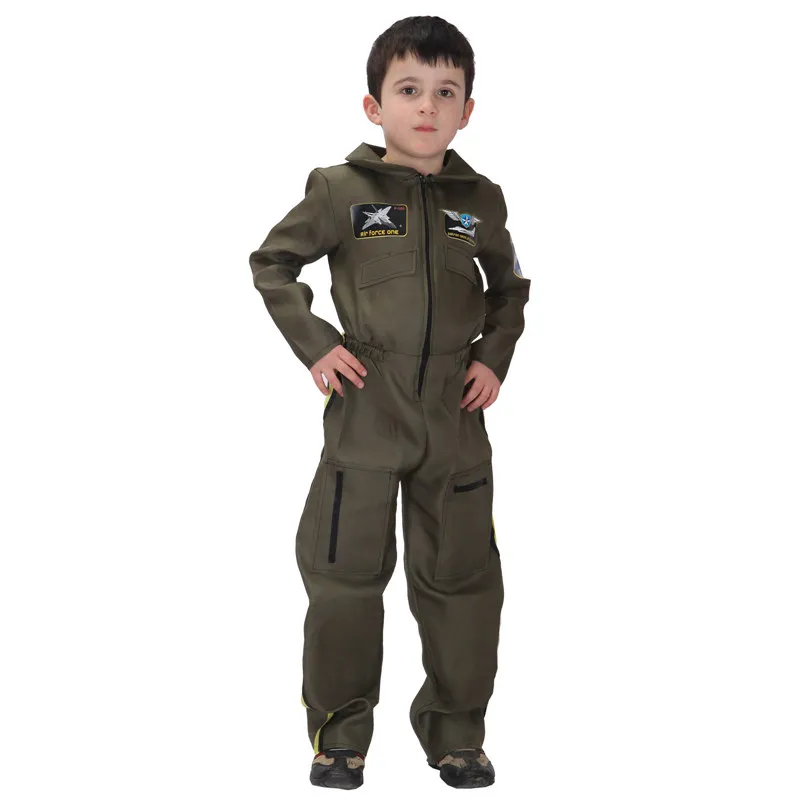 Kids Child Special Forces Air Force Costumes Uniform for Boys Pilot Airman Flight Suit Costume Halloween Purim Carnival Jumpsuit