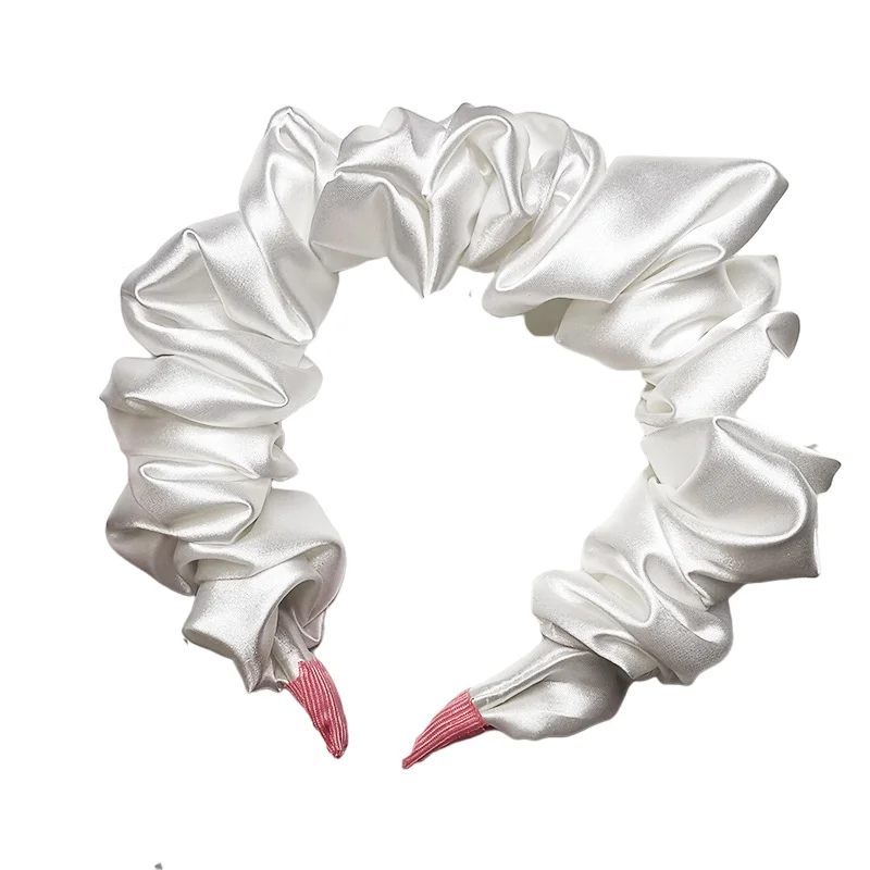 

10pcs Solid Color Silk Padded Pleated Hairband Fashion Scrunchy Headband For Women Retro Hair Loop Female Hair Accessories
