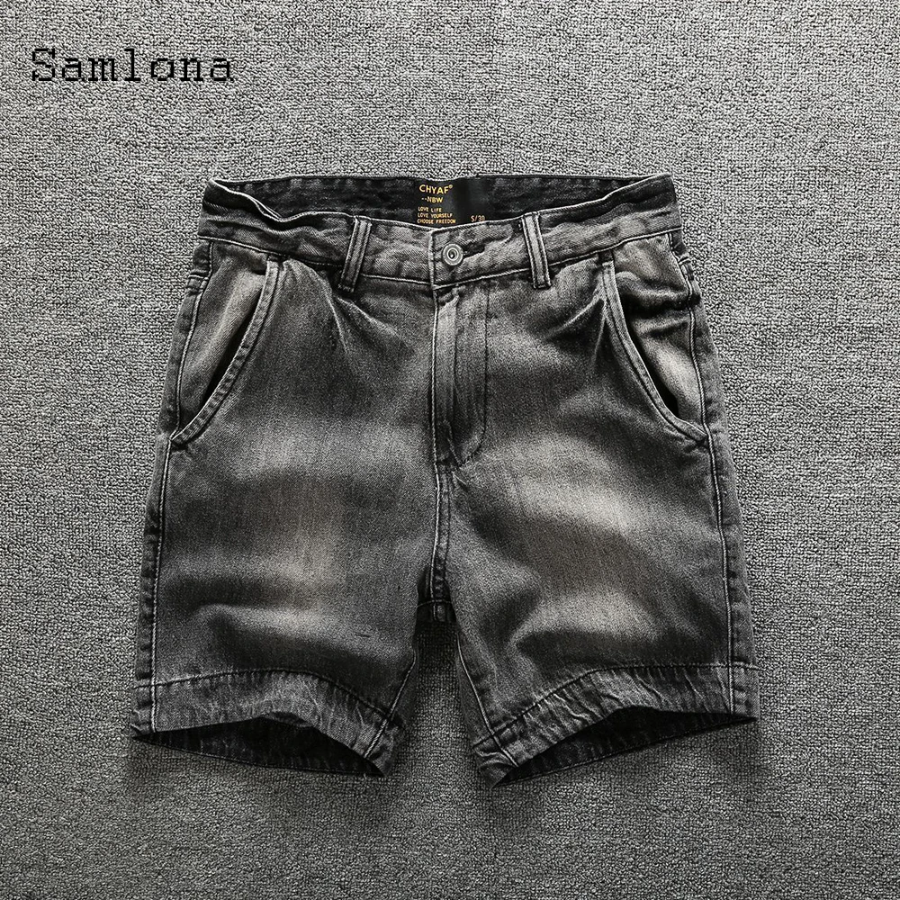 Samlona Plus Size Men Denim Hot Pants Fashion Shorts Jeans Men Straight Casual Loose Trend All-match Classic Simple Denim Shorts