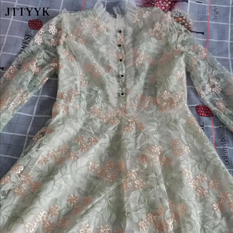 

Embroidery Floral Dresses Spring Summer Woman 2021 Long Sleeve Mesh Lace Fairy Dress Long Casual Party Dress Ladies Sundress