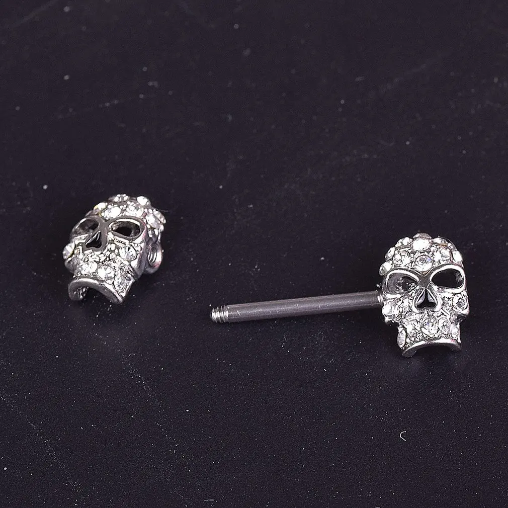 Skull Head Rhinestone Sexy Women Dangle Nipple Piercing Shields Bars Ring for Body |