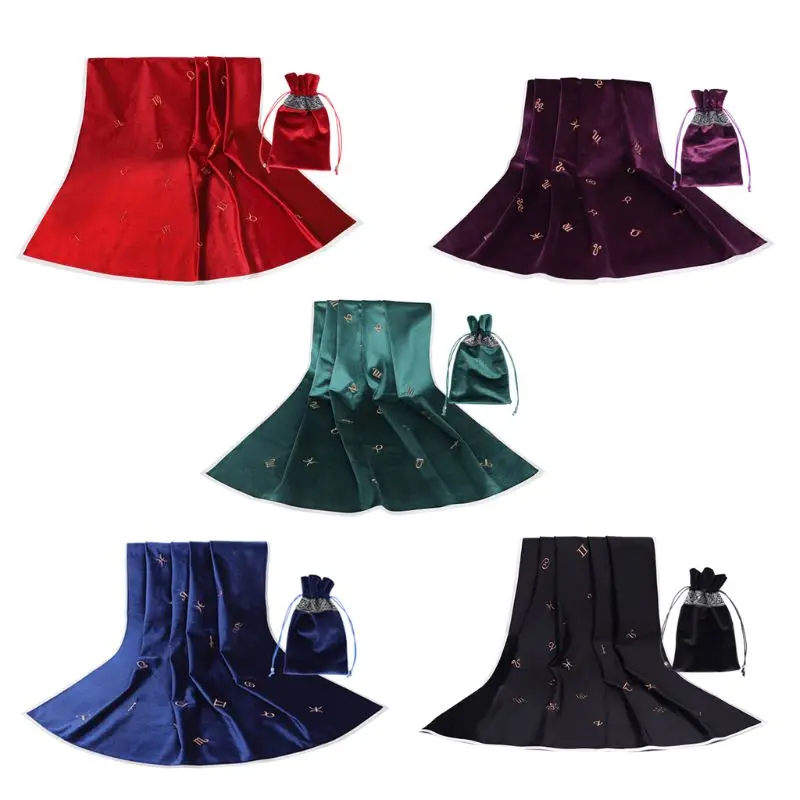 

Tarot Tablecloth with Bag Constellation Embroidered Velvet Altar Tarot Cloth
