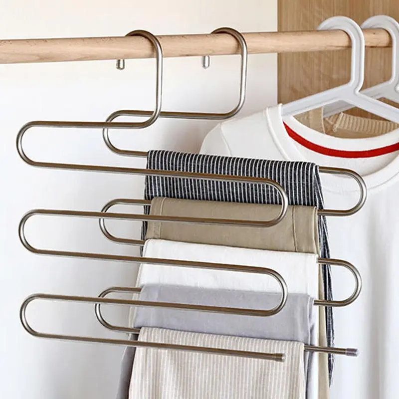 

1Pcs S Shape Anti-Slip Pants Hanger Multilayer No Trace Clothes Storage Hangers 5 Layers Stainless Steel Clothes Hangers