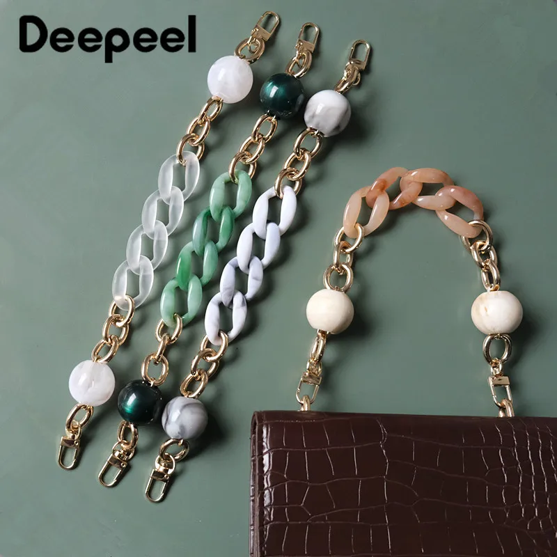 

1pcs 31cm/34cm Fashion Retro Acrylic Resin Chain for Handbag Metal Bead Decoration Luggage Handles Bags Shoulder Strap Chains
