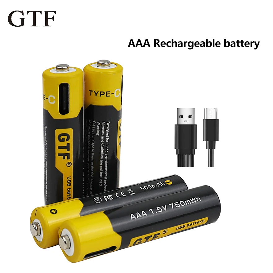 

Новый 4 шт. / Компл. Батарея AAA 1,5 В USB литий-ионная аккумуляторная батарея AAA 500 мАч 750 мВтч для электрической игрушечной клавиатуры и мыши с зар...