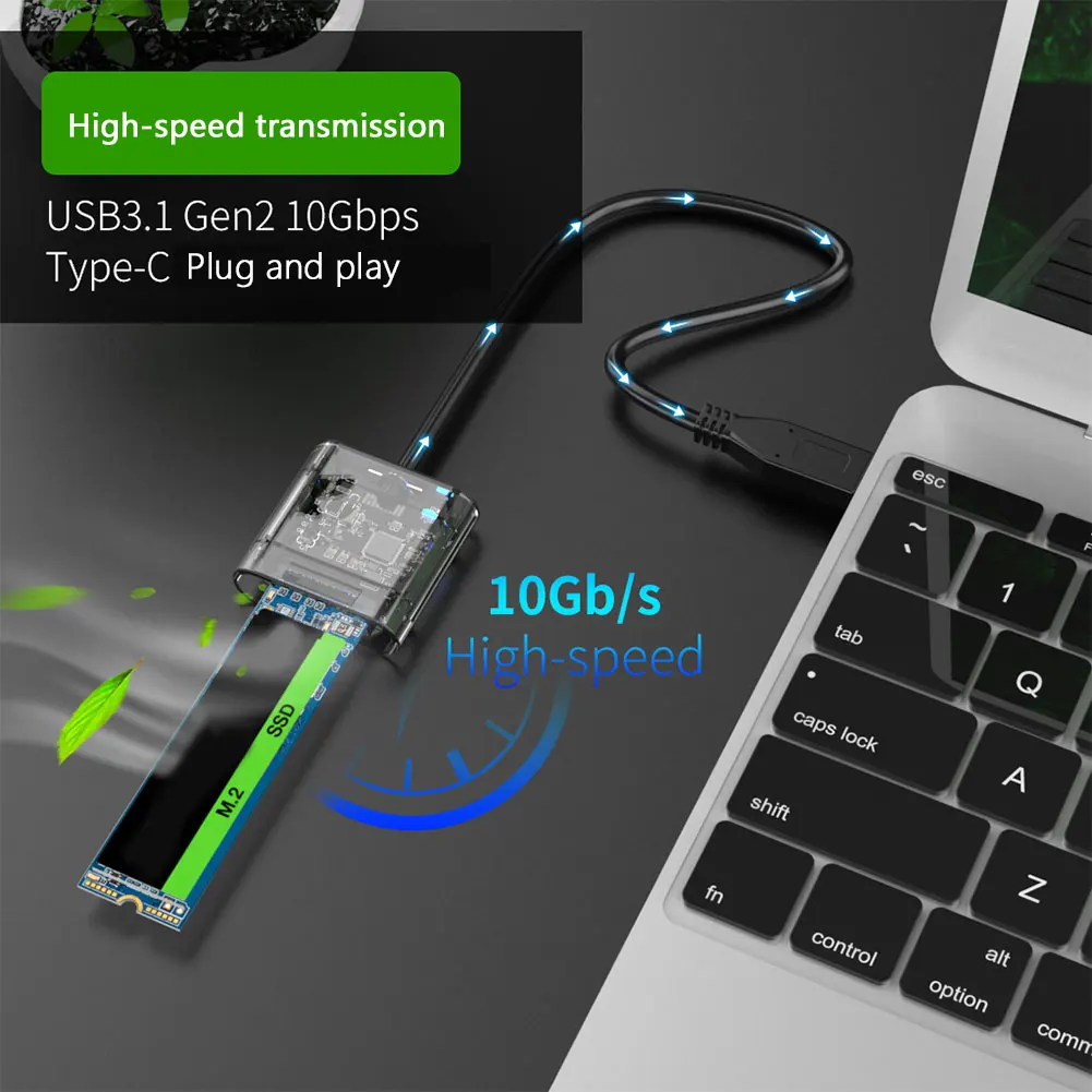 M2 SSD чехол NVME корпус M.2 на USB Тип C прозрачный для жесткого диска PCIE NGFF SATA M/B Ключ