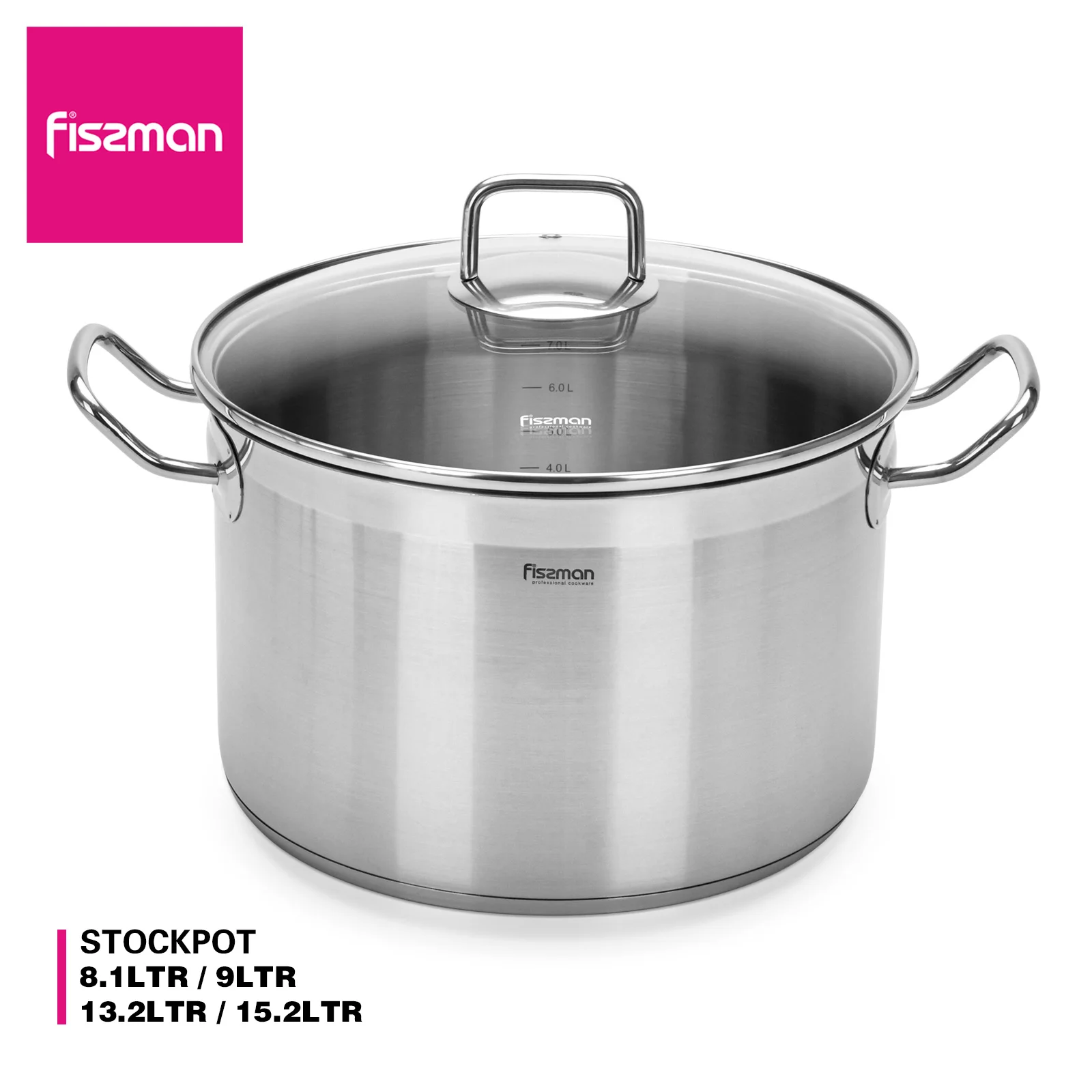 

Fissman Cooking Pot Set For Kitchen Tahara Series INOX304 Stainless Steel Deep Stockpot With Glass Lid Induction Cookware
