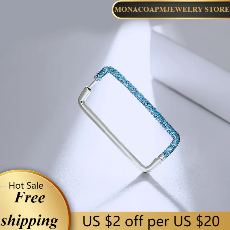 

Fashionable 925 Sterling Silver Rectangle Inlaid With High Quality Blue Zircon Luxury Brand Monaco Ladies Jewelry