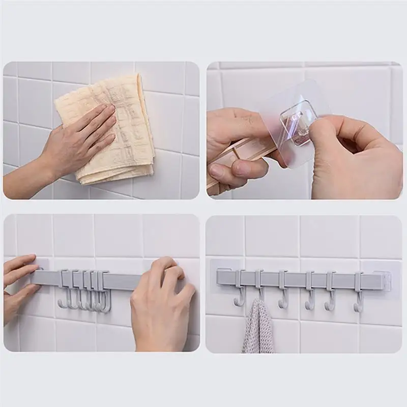 6 рядов крючков прочный самоклеящийся крючок бесшовная Вешалка без гвоздей для