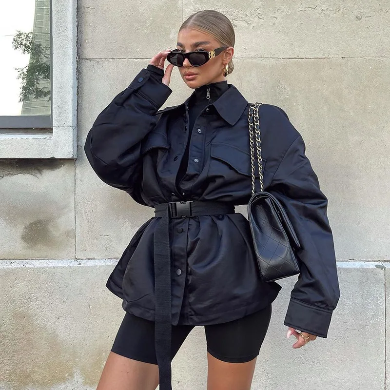 

Fashion Single Breasted Woolen Women Outerwear Casual Long Sleeve Solid Overcoat Autumn Winter New Turn-down Collar Lace-up Coat