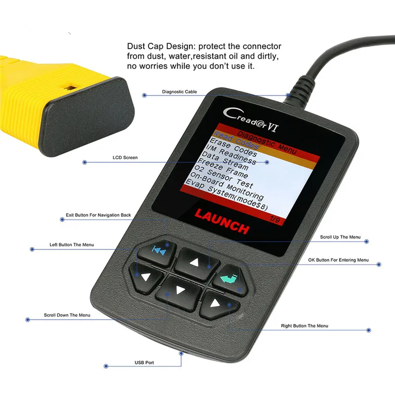Сканер-считыватель кодов Launch Creader VI 6 ELM327 V1.5 OBD II Odb2 Elm 327 для автомобилей |
