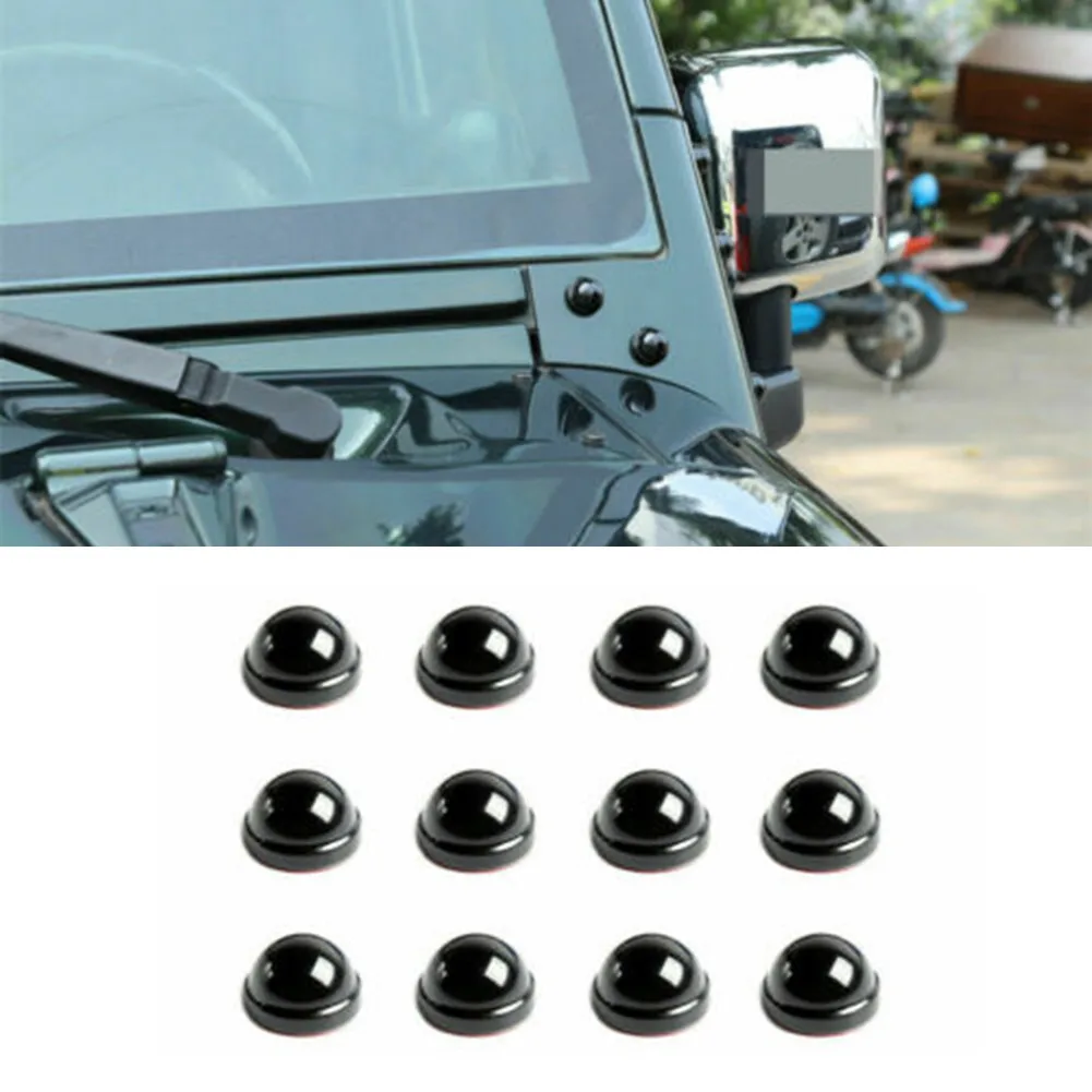 

12pcs Car A-Pillar Screw Protection Cover Trim Decoration Cover Black For Jeep Wrangler JK 2007-2017 Car Exterior Accessories