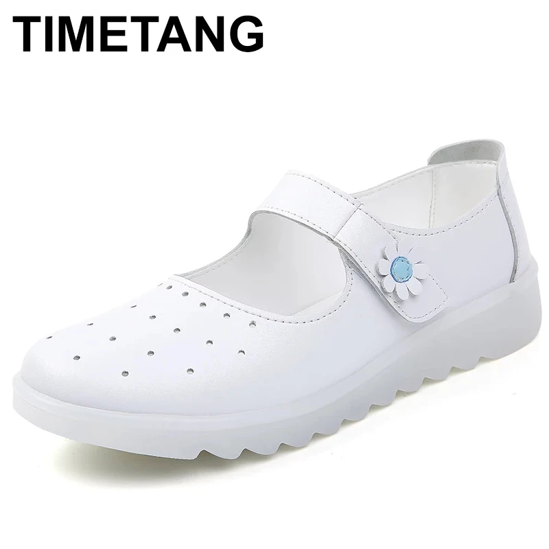 

TIMETANG Women Shoes Genuine Leather Casual Flats Sneakers Spring Autumn Ballet Patchwork Designed Walking Running Mary Jane