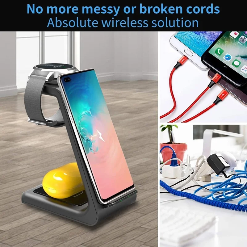 3 in 1 wireless charger station for samsung note 20 s21 iphone 15w fast charge charger for galaxy watch gear s4 s3 s2 buds live free global shipping