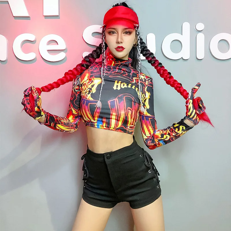 

Новые Красивые топы с длинными рукавами черные шорты для танцев в стиле джаз для ночного клуба Gogo танцор Певица полюс Танцы одежда в стиле р...