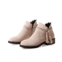 2021 fringe ankle leather boots for woman low heel woman autumn shoes ladies chunky booties western comfortable booty