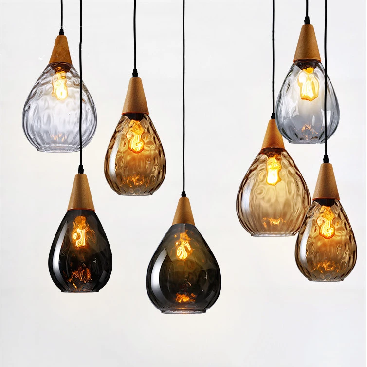 

Nordic solid wood glass chandelier Modern style bedside bar dining room glass chandelier