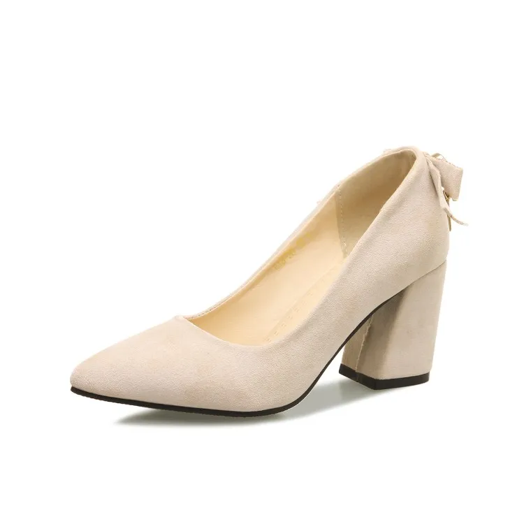 Женские туфли-лодочки на толстом каблуке с острым носком и бантом | Обувь